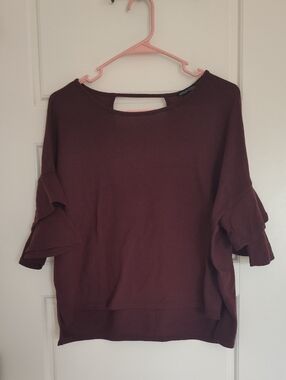 Mind Code Burgundy Ruffle Sleeve Top